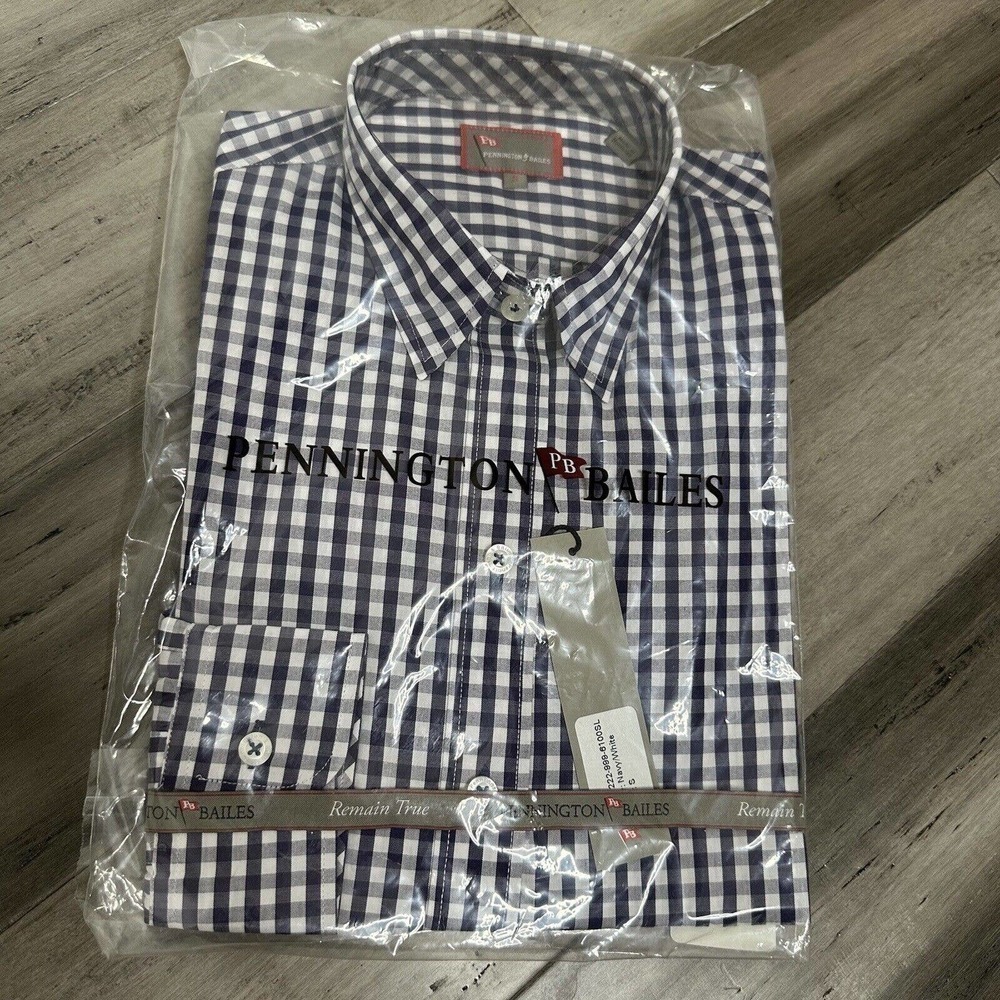 NWT Pennington & Bailes Gingham Button Down Dress Shirt Men's Navy White Size S